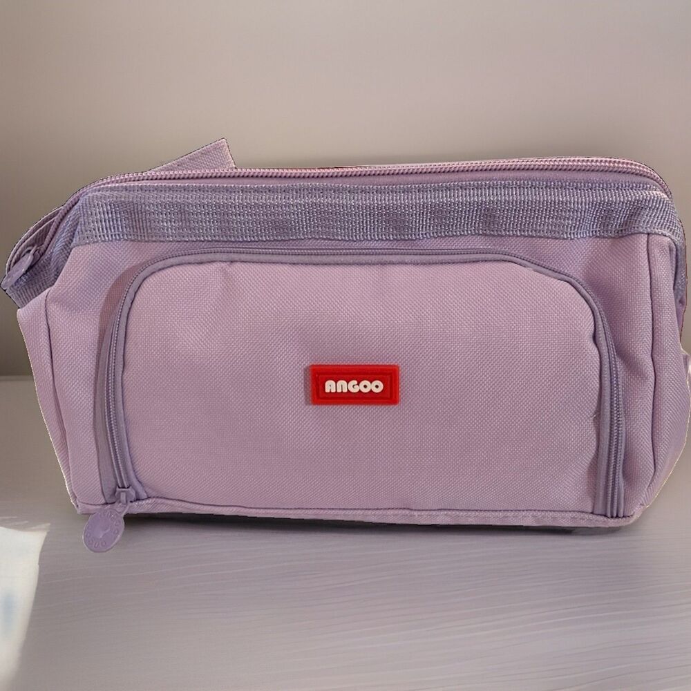 Angoo Purple Makeup Bag Zippered Multiple Compartments Fabric Mesh 9x6x3 in